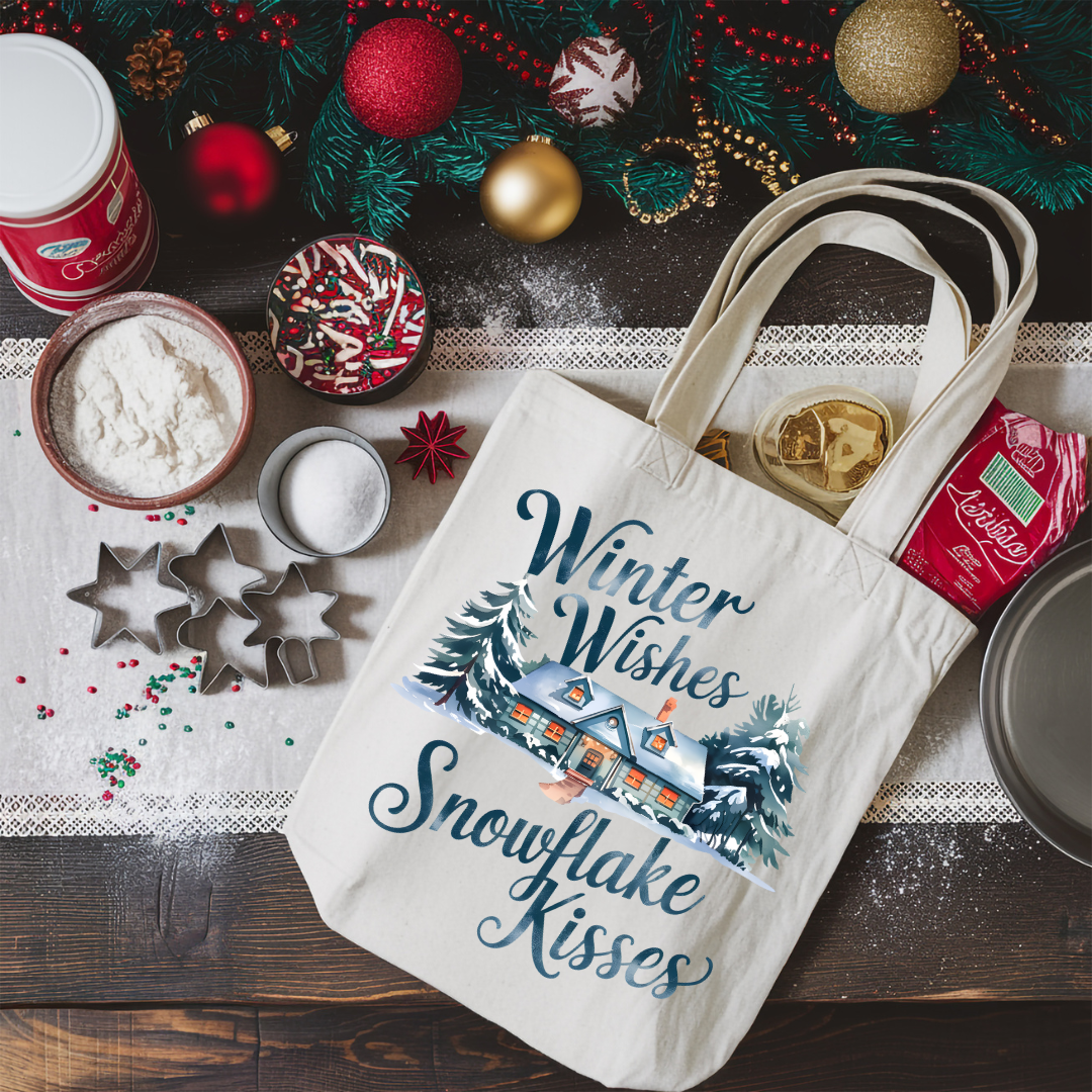 Winter Wishes, Snowflake Kisses Tote Bag