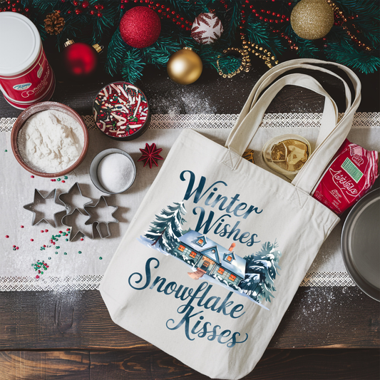 Winter Wishes, Snowflake Kisses Tote Bag